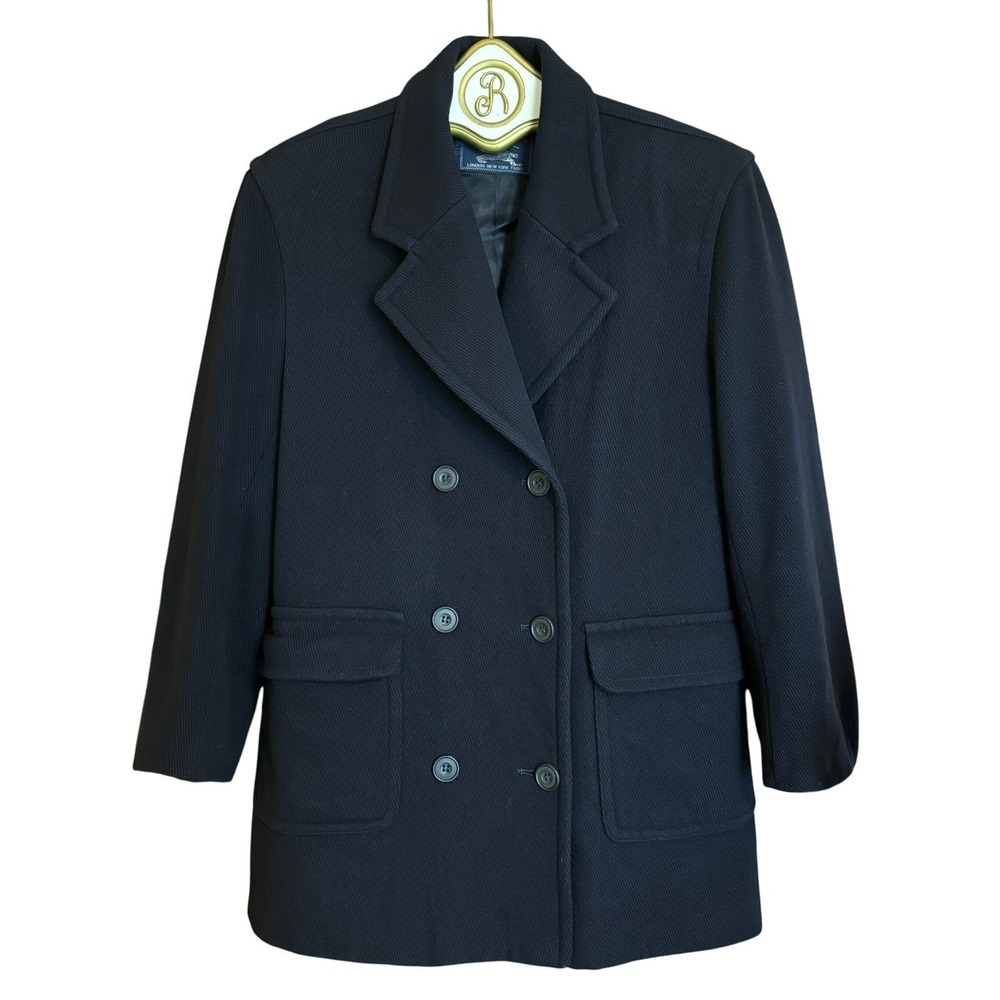 Vintage Burberry Wool Cashmere Coat size 10 Navy Blue Academia Classic Career